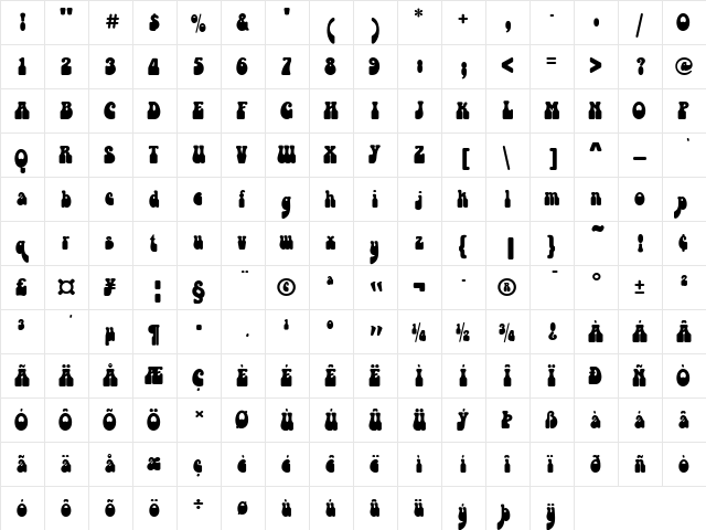 Bottleneck D Ro1 Regular  glyph index
