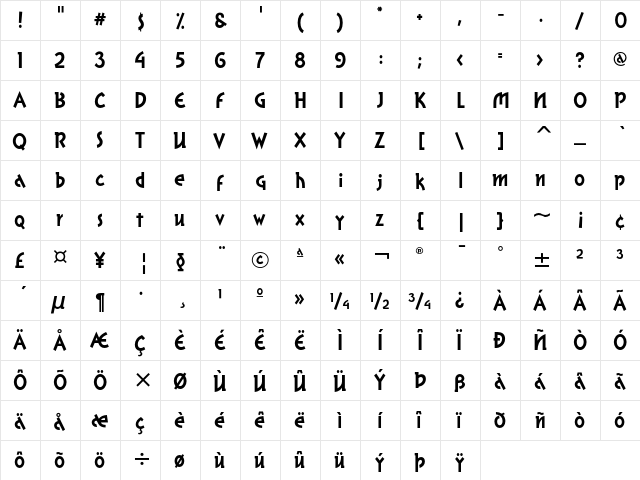 Grapefruit ITC Regular  glyph index