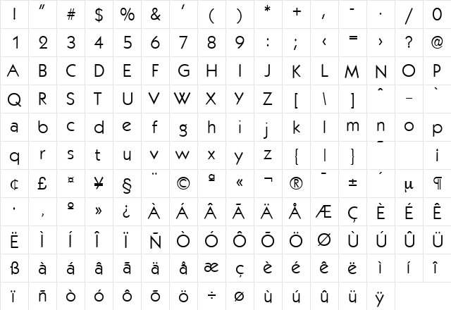 Koblenz-Serial-Light Regular  glyph index