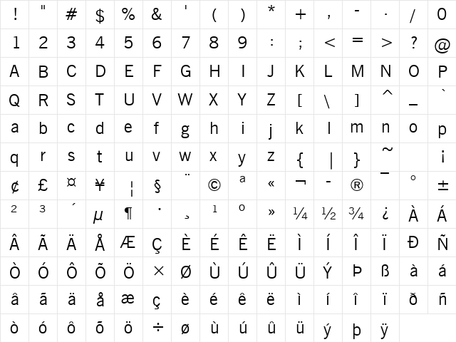 Reporter Regular  glyph index