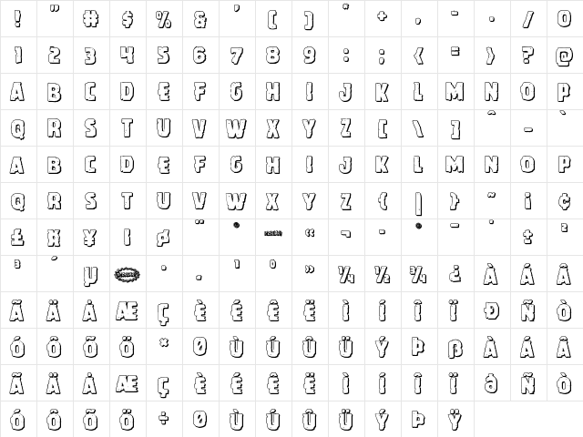 Howlin' Mad Shadow Regular  glyph index