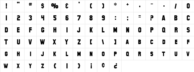 SF Collegiate Solid Regular  glyph index
