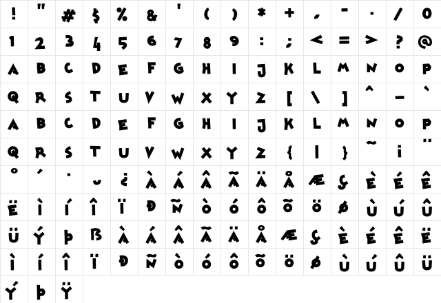 mickeykw Regular  glyph index