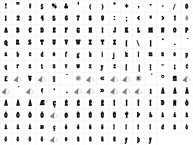 Giza Regular  glyph index