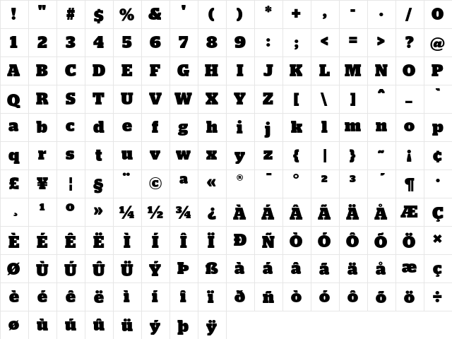 Stag Black  glyph index