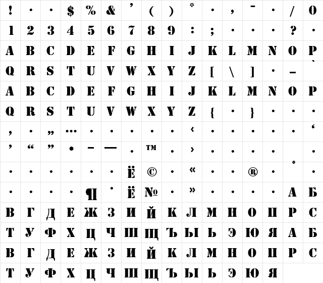 StempelCyr Bold  glyph index