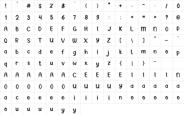 Moments Kids Regular  glyph index