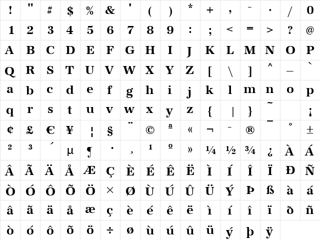 AntiquaStd Bold  glyph index