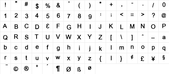 Madness Regular  glyph index