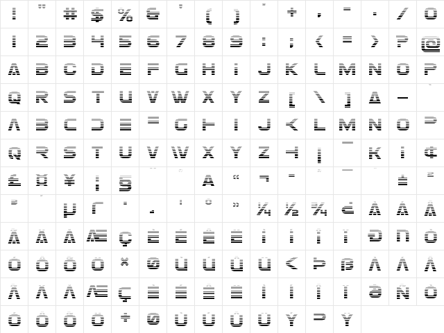 Eurofighter Gradient Regular  glyph index