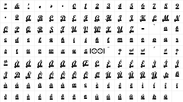 Team Spirit NF Regular  glyph index