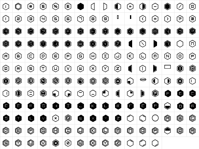 HEX:gon Bold Bold  glyph index