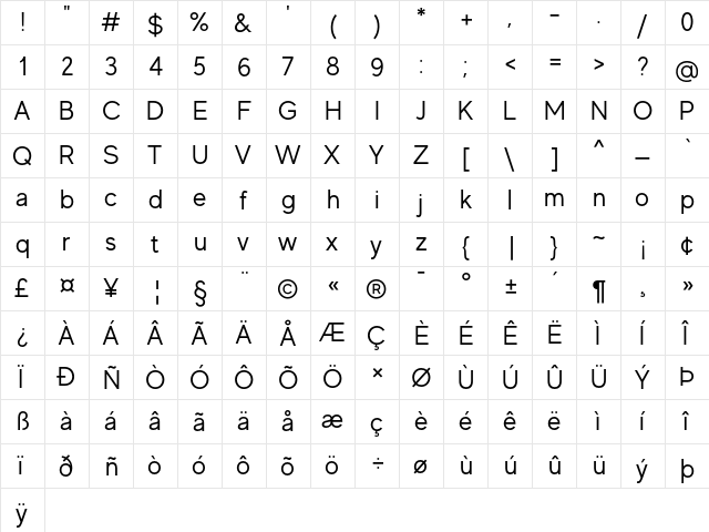 MADE Evolve Sans Regular  glyph index