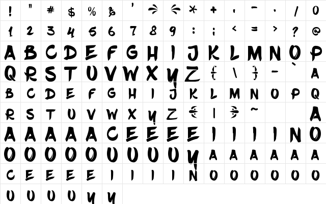 Hello Pinky Regular  glyph index