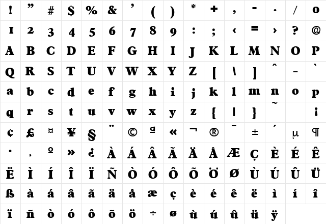 Francisco-Serial-Heavy Regular  glyph index