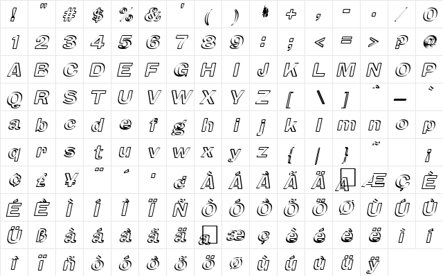 HamptonHollow Regular  glyph index