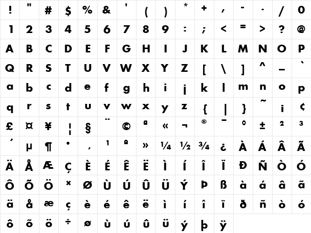 FuturaEF Regular  glyph index