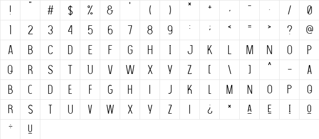 The Light Font Regular  glyph index