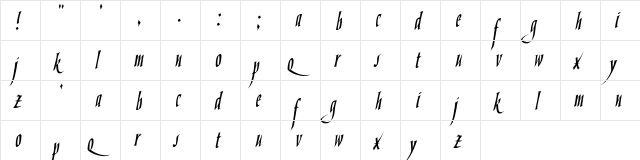 Handskript One  glyph index