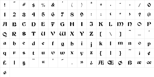 Bendor-Medium Regular  glyph index