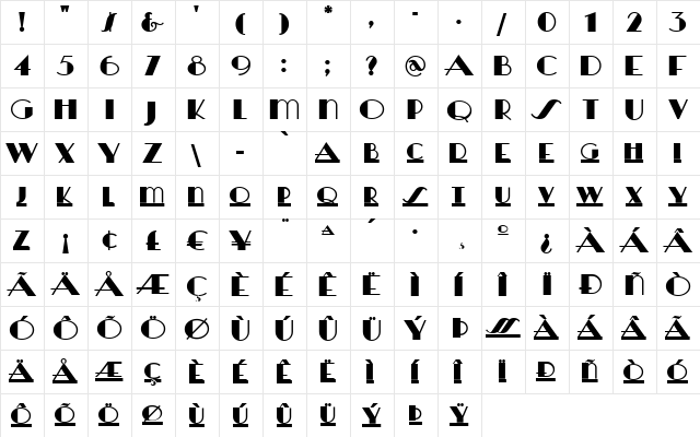 HeraldSquare Regular  glyph index