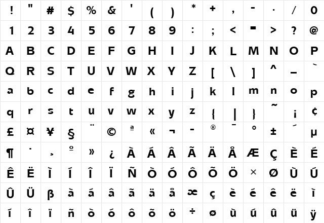 MixageITC Bold  glyph index