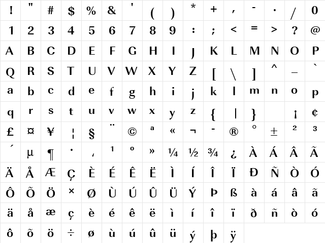 URWImperialT Bold  glyph index