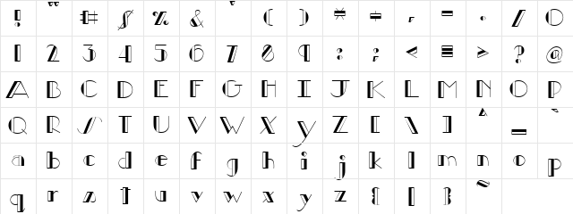 PC Ragtime Regular  glyph index