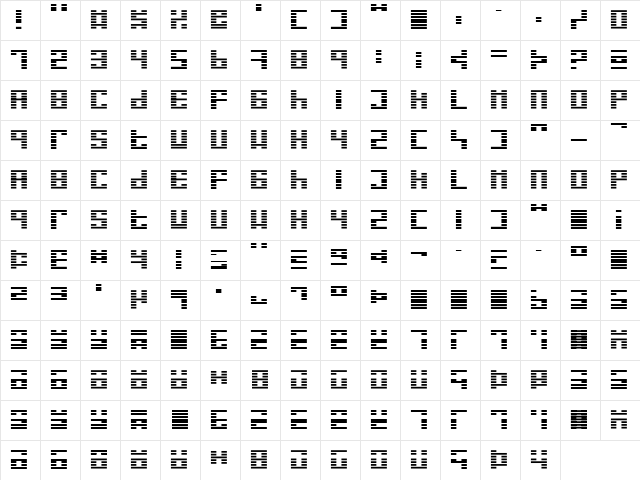 I Ging Regular  glyph index