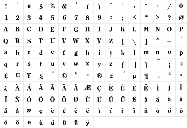 Clearface-Heavy Regular  glyph index