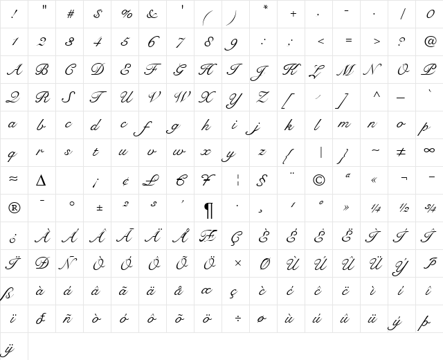 Script-R791 Regular  glyph index
