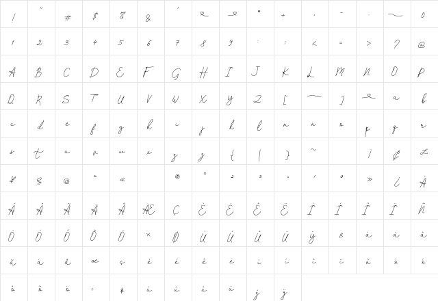 Brownis Regular  glyph index