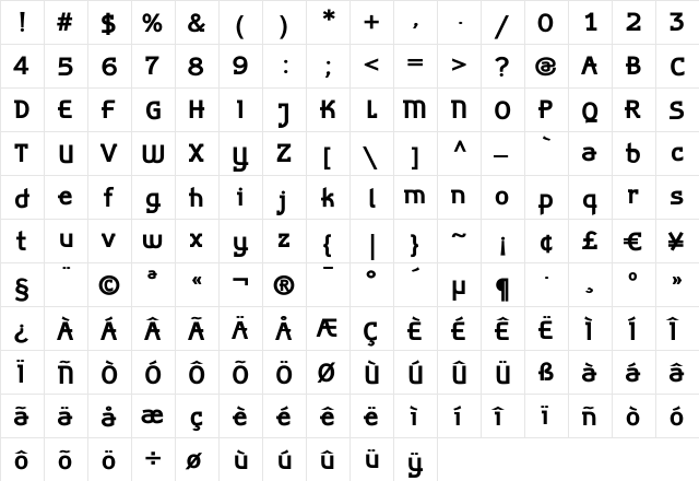 AlphaBravo Bold  glyph index