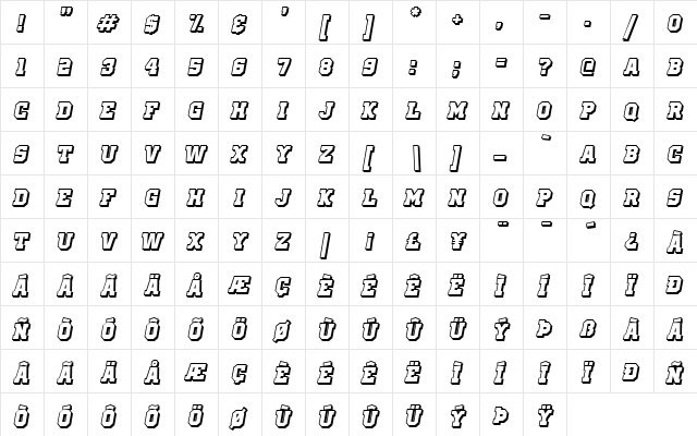 Old School United Shadow Italic  glyph index
