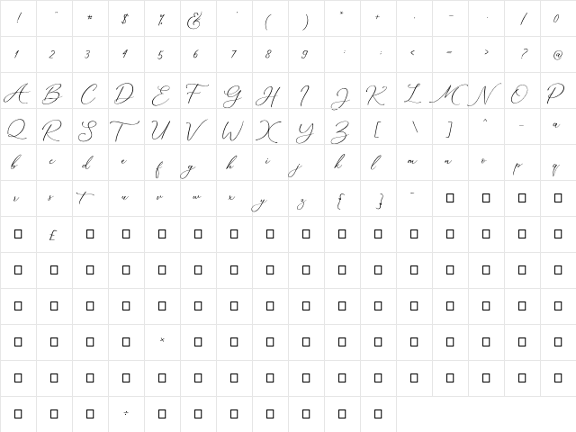 Marvelous Script Demo Regular  glyph index