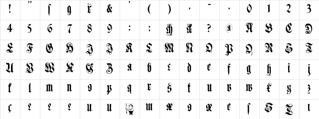 MuenchnerFraktur Regular  glyph index
