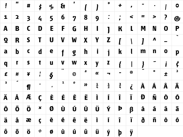 Fontana ND Ee OsF Bold  glyph index