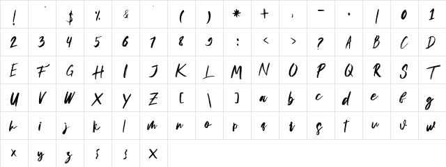 musuh Regular  glyph index