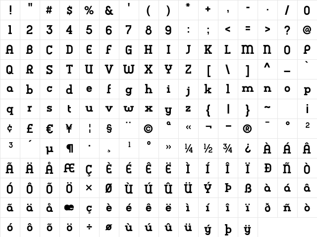 Charifa SerifBold Regular  glyph index