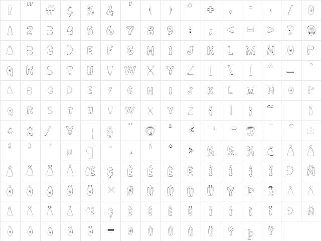 BIG BREAST FONT Regular  glyph index
