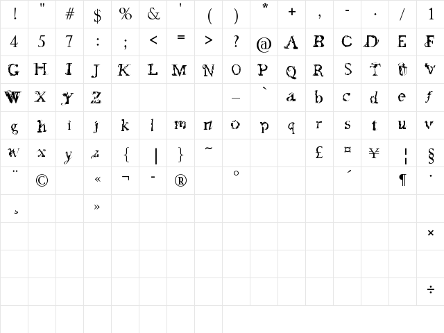 feed my frankenstein Regular  glyph index