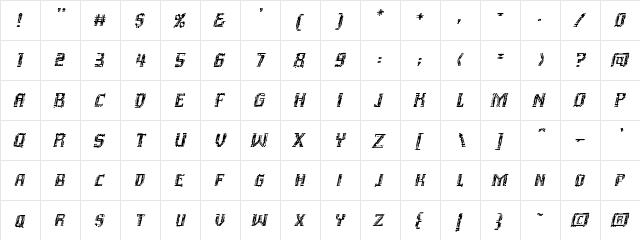 Inhuman BB Italic  glyph index