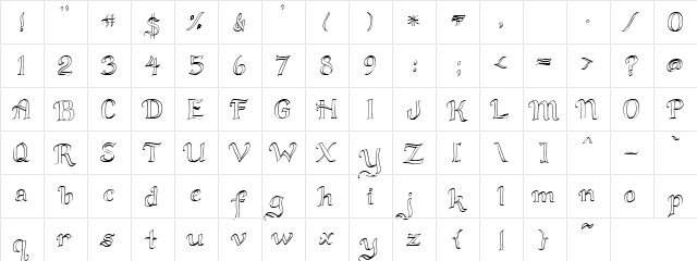 LOT Princess Bridey Regular  glyph index