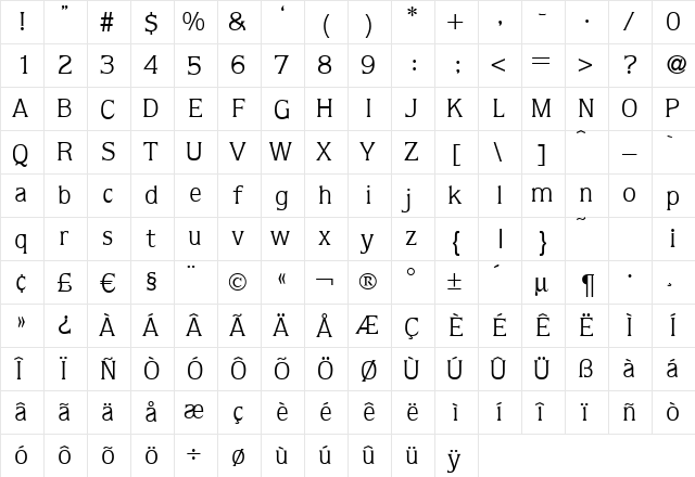 Q853-Flare Regular  glyph index