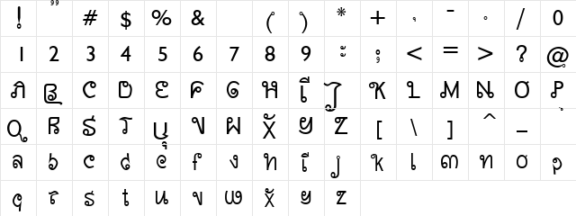 Bud Script Regular  glyph index