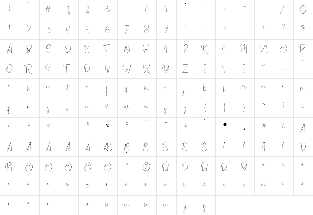 Marylinda Regular  glyph index