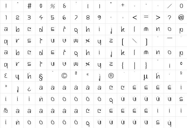 Harpoon Eo Regular  glyph index