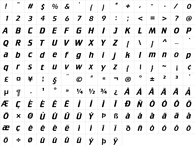 Crillee Regular  glyph index