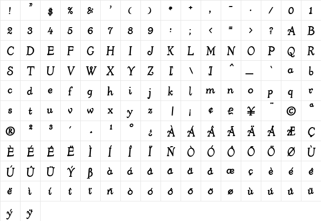 4ArmJoltScriptBold Regular  glyph index