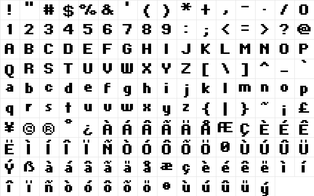 FFF Urban Bold Regular  glyph index